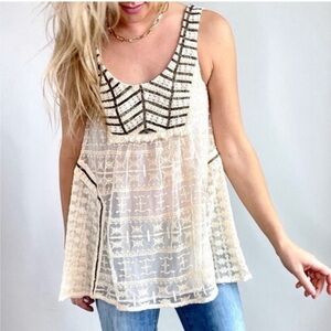 Vanessa Virginia Anthropologie Crochet Embroidered Lace Beaded Top, W:Size 10